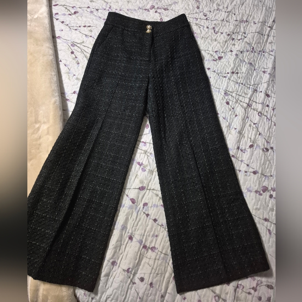 Marciano Black Wide Leg Tweed Trousers - High Waisted